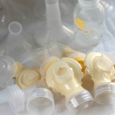 Breast pump parts and bottles