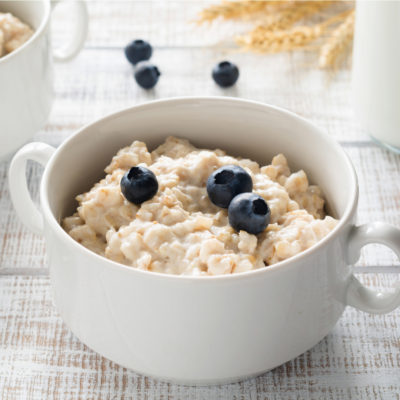 Oatmeal in a bowl with blueberries