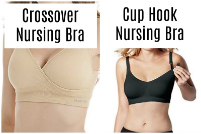Crossover nursing bra in nude and cup hook nursing bra in black