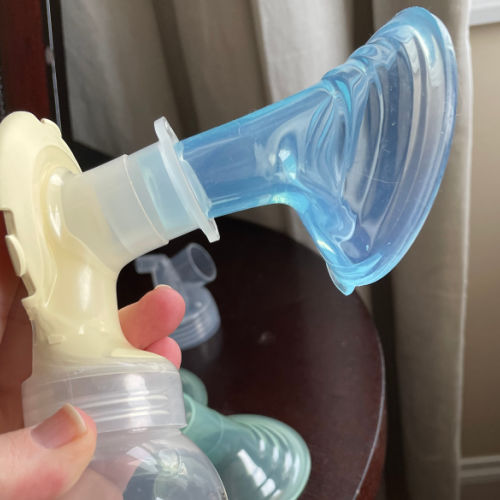 Blue Pumpin' Pals fit into a Medela connector and bottle