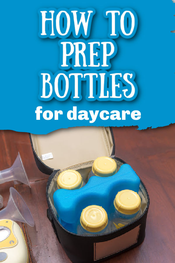 Breast milk cooler with milk in it with text overlay How to Prep Bottles for Daycare