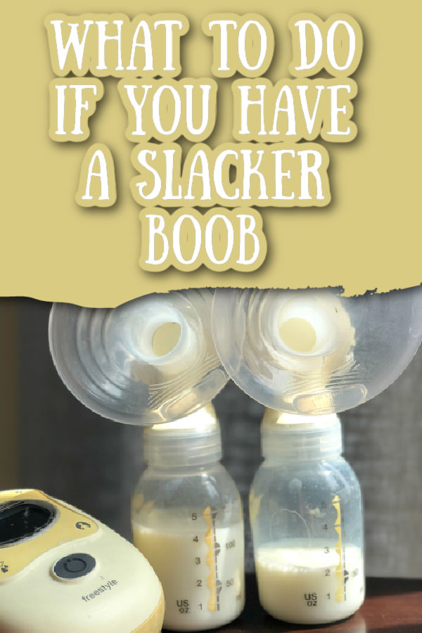 Two bottles of breast milk, one with 2oz and one with 4oz with text overlay What To Do If You Have a Slacker Boob