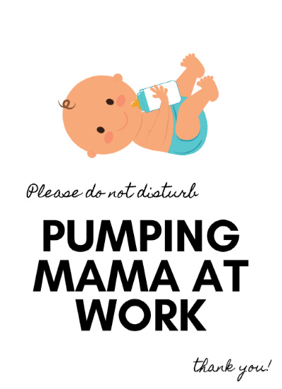 baby with a blue diaper drinking a bottle PUMPING MAMA AT WORK please do not disturb