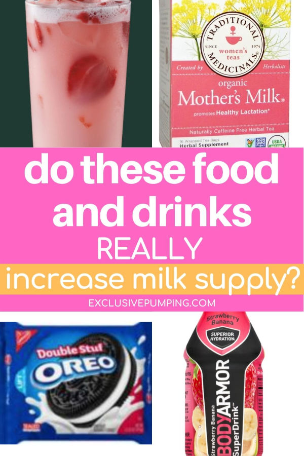 Do these foods and drinks really increase milk supply: photo of Starbucks pink drink, body armor, mother's milk tea, and Oreos