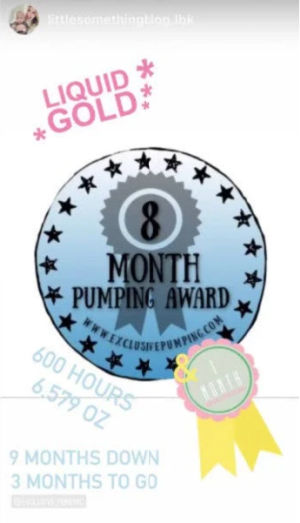 8 month pumping award posted on an instagram story