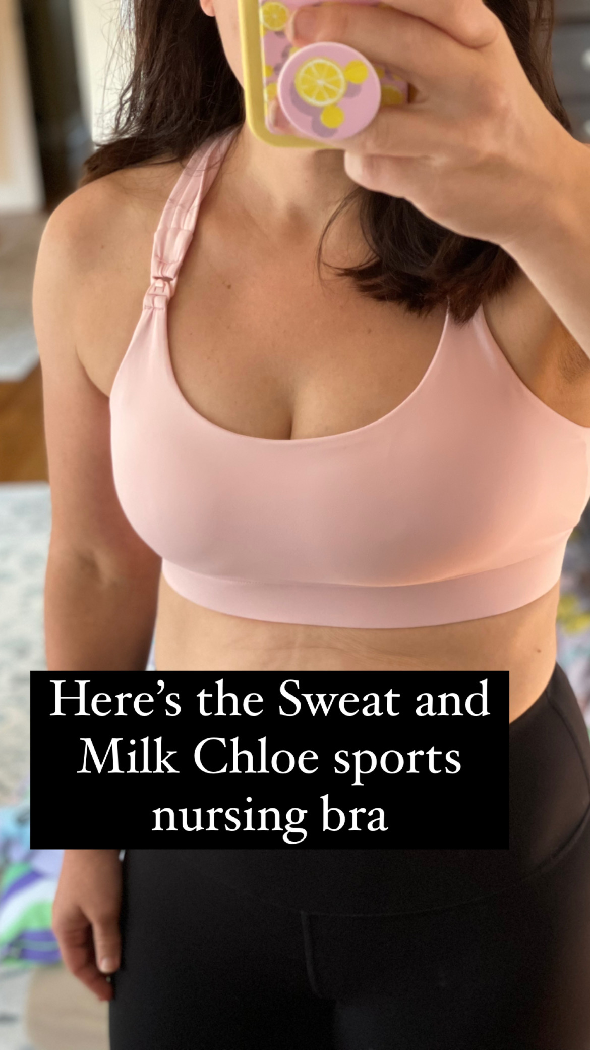 A Woman With Sweat On Her And A Pink Sports Bra. Stock Photo