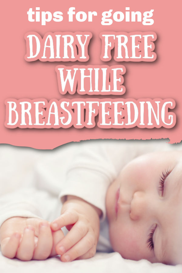 baby on side sleeping with text overlay Tips for Going Dairy Free While Breastfeeding