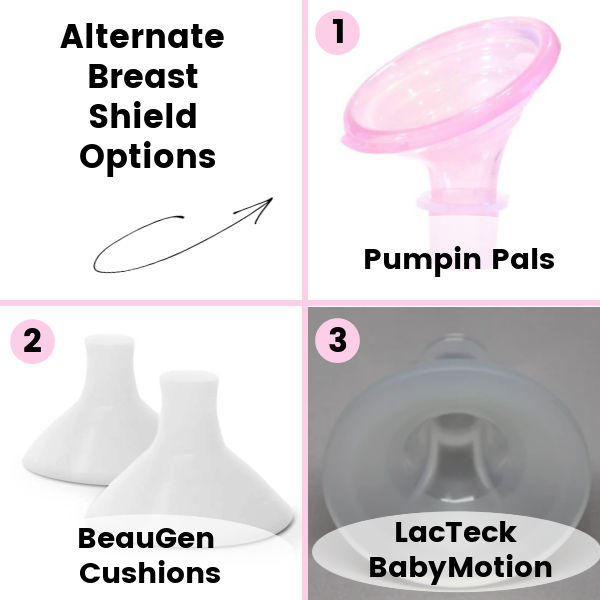 3 Alternate Breast Shields - Pumpin Pals, BeauGen cushions, LacTeck Flanges