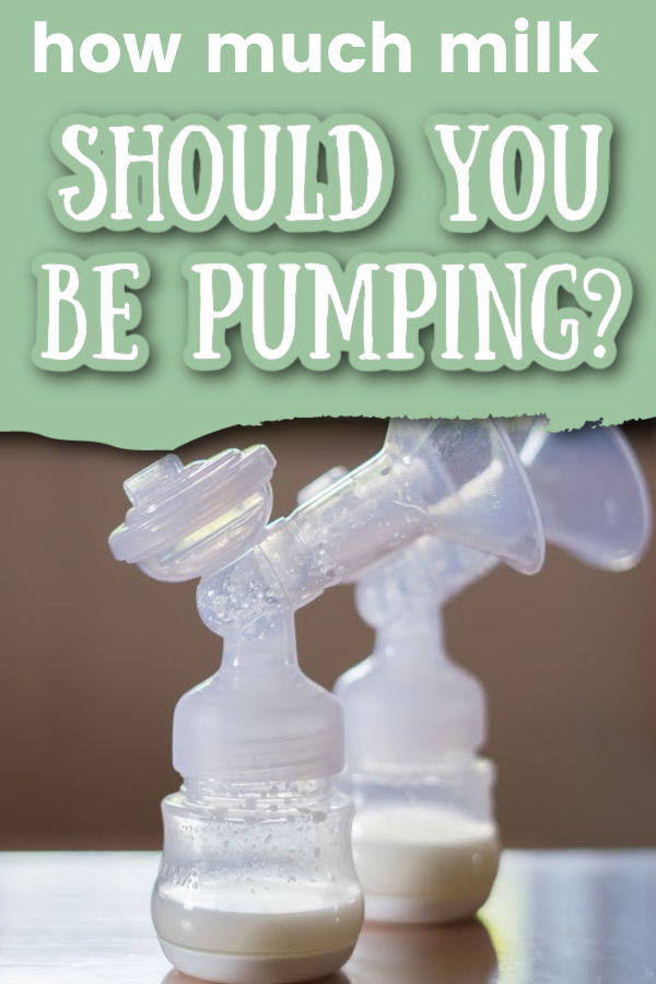 two breast milk bottles half full of breast milk and pump parts attached with text overlay How Much Milk Should You Be Pumping?