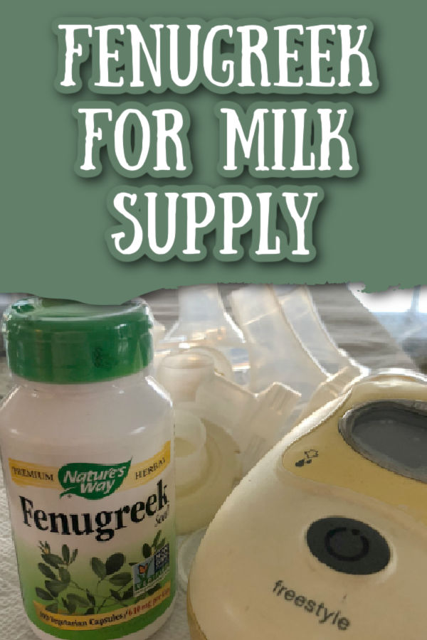 bottle of fenugreek and a breast pump with text overlay Fenugreek for Milk Supply