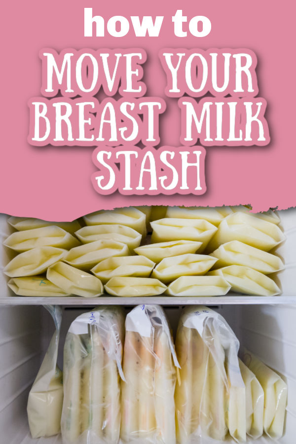 frozen breast milk stash with text overlay how to move your breast milk stash