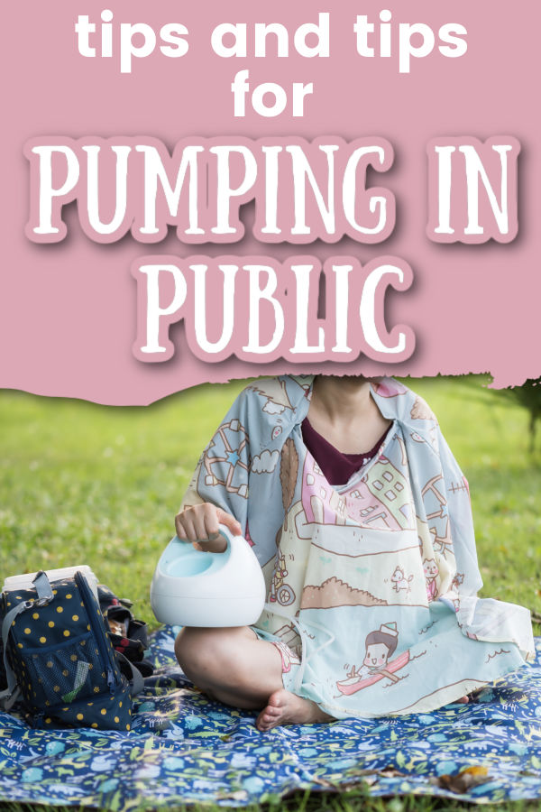 woman pumping in public with text overlay tips and tricks for pumping on the go