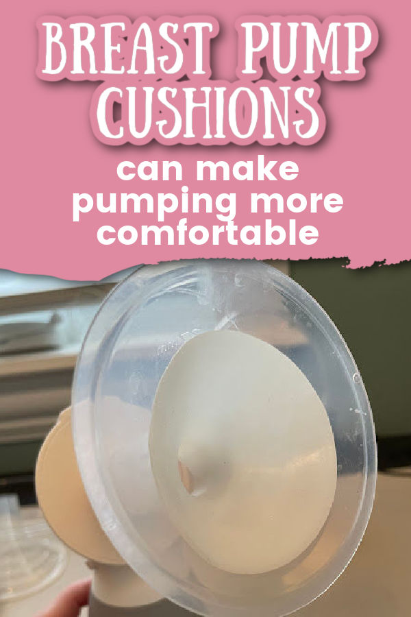 breast pump cushions in Medela flanges with text overlay breast pump cushions can make pumping more comfortable