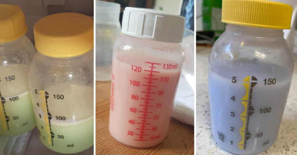 green, pink, and purple breast milk