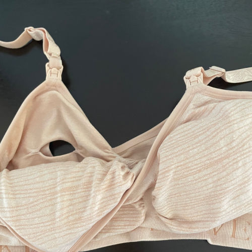 flatlay of nude Kindred Bravely Sublime nursing and pumping bra