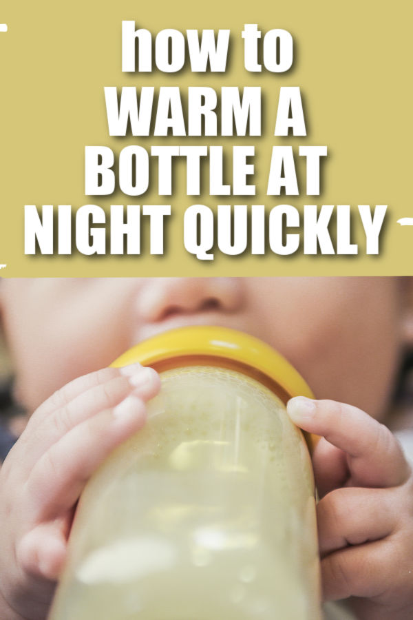 baby drinking bottle with text overlay How to Warm a Bottle at Night Quickly