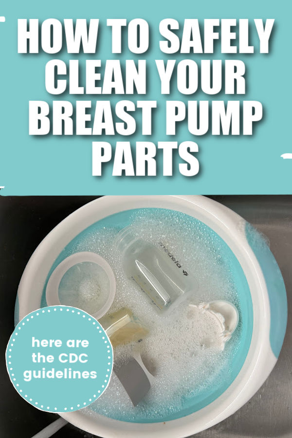 breast pump parts in a wash basin