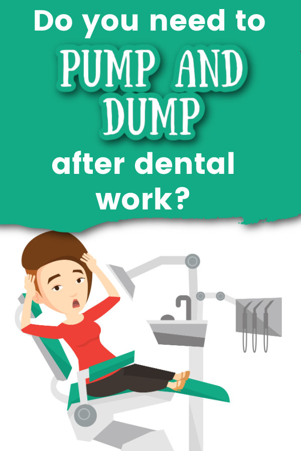 woman sitting in dental chair with text overlay Do you need to pump and dump after dental work and breastfeeding?