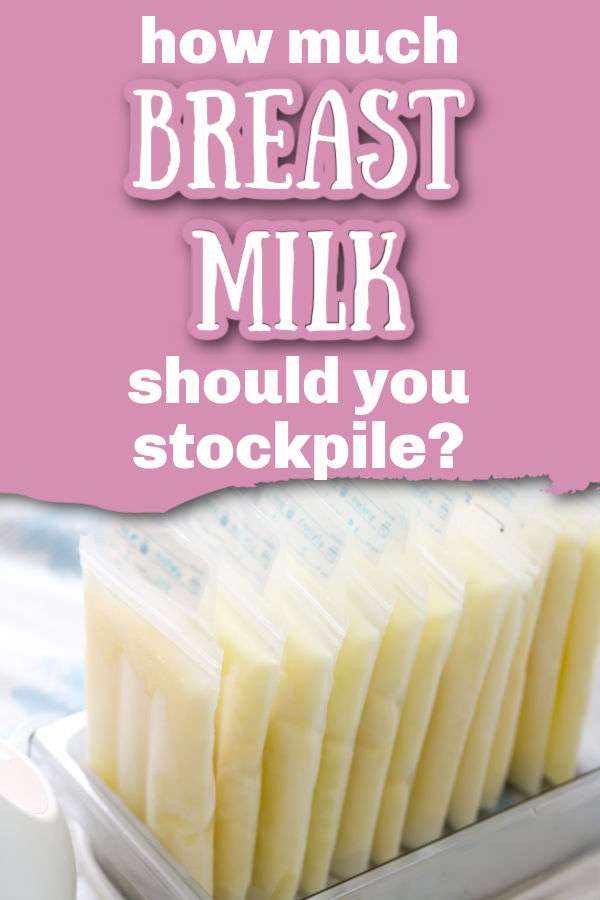 breast milk frozen in breast milk storage bags stacked up vertically in a white container with text overlay How Much Breast Milk Should You Stockpile?